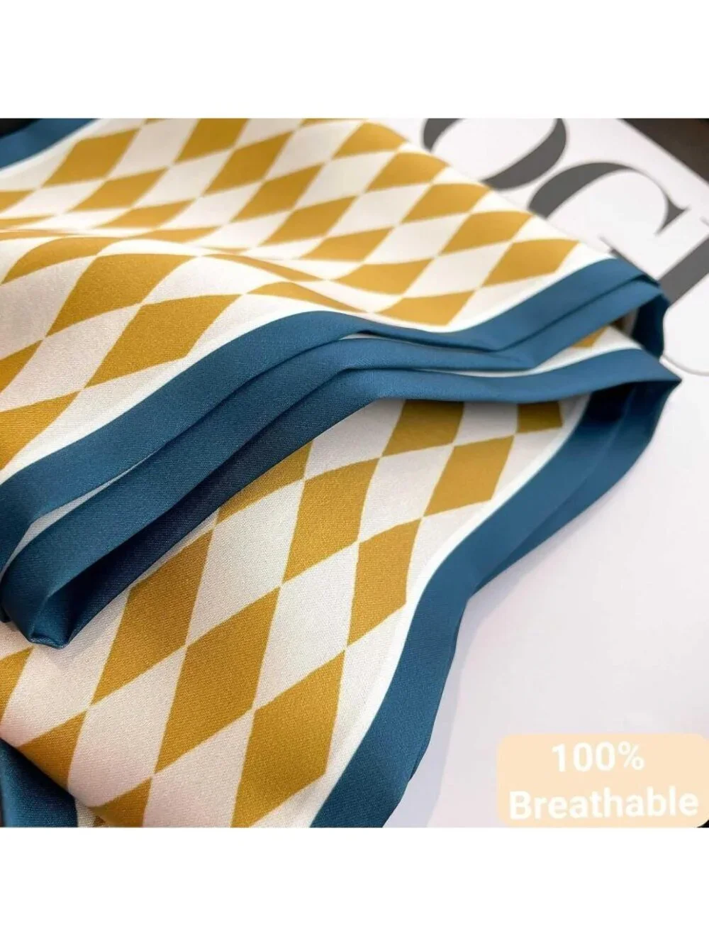 Women's Green Yellow Grid Silky Satin Headscarf Wrap Lightweight Scarves Scarf